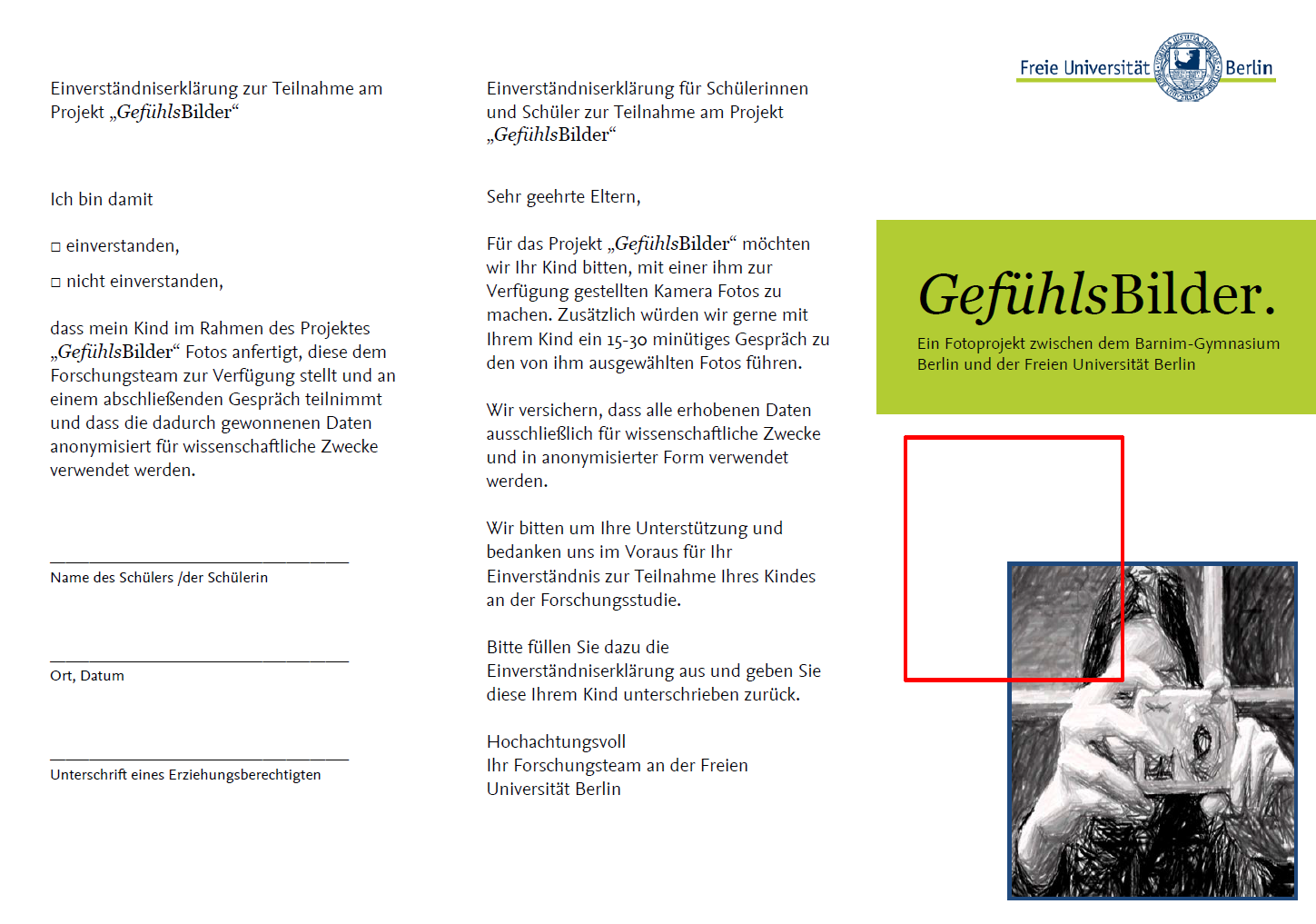 Front of a flyer with informed consent (Research project of Freie Universität Berlin). All rights reserved.