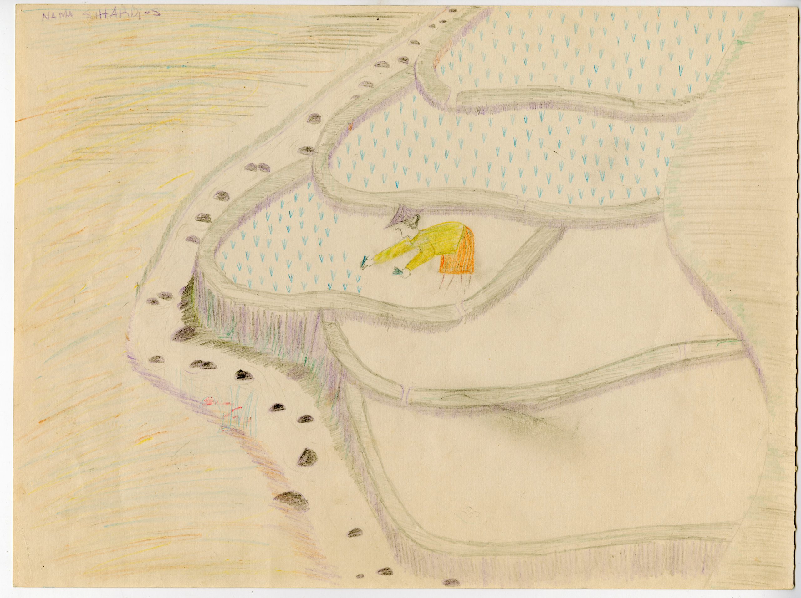 Children’s drawing (rice terraces and farmer), 1991, licensed under CC BY-NC-ND 4.0